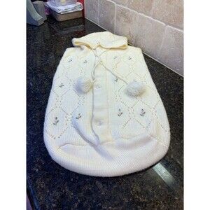 Vintage 80’s Knitted Cream Hooded Baby Sleep Sack EUC